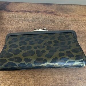 Furla Metallic Bow Clasp Clutch in Dark Green Leopard Print
